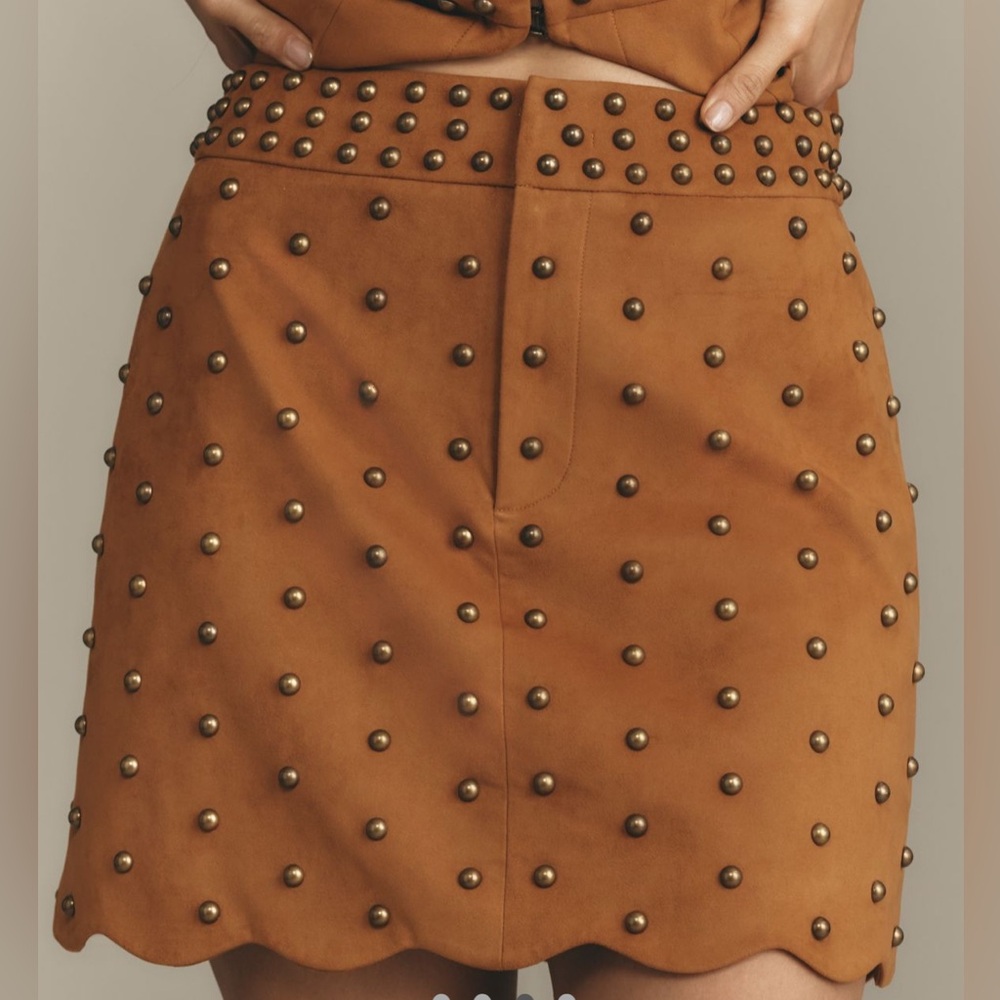 NWT Anthropologie Studded  Brown Mini Skirt